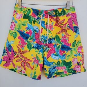 Polo Ralph Lauren Mens Yellow Floral Print Traveler Swim Trunks Size Large